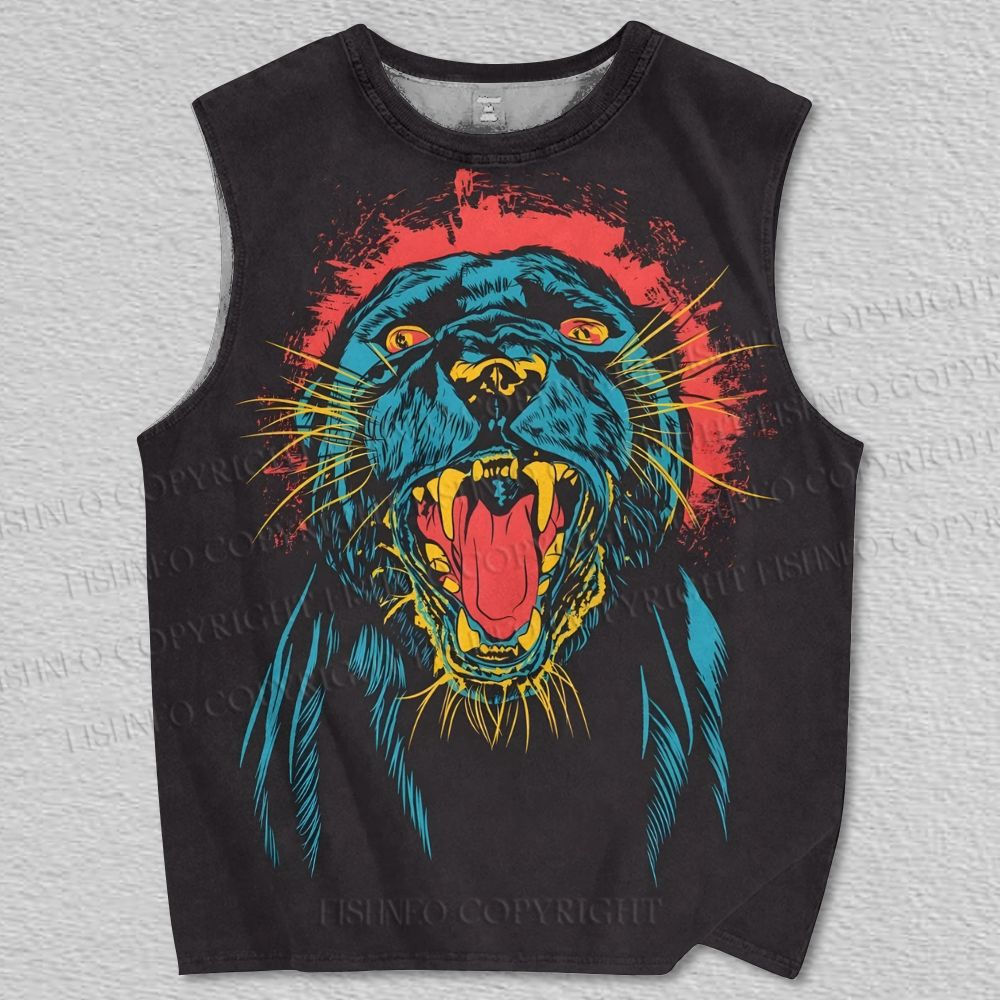 Unisex Angry Black Panther Printed Tank Top