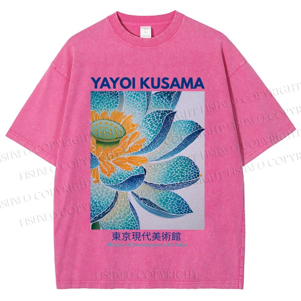 Unisex Yayoi Kusama Blue Lotus Printed Washed Tee