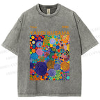 Unisex Yayoi Kusama Multicolor Dots Printed Washed Tee