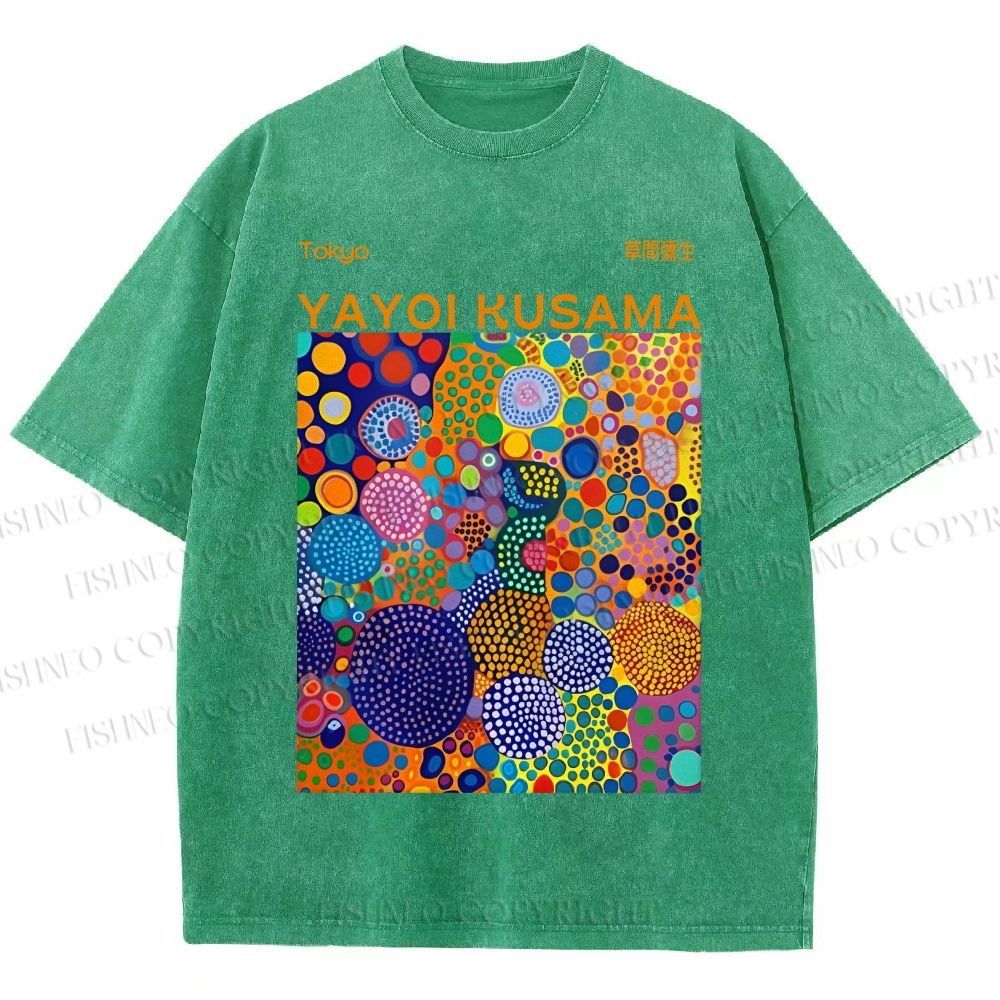 Unisex Yayoi Kusama Multicolor Dots Printed Washed Tee