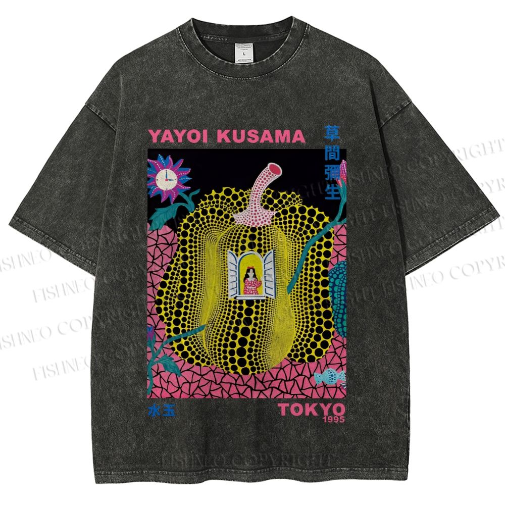 Unisex Yayoi Kusama Pumpkin Printed Washed Tee
