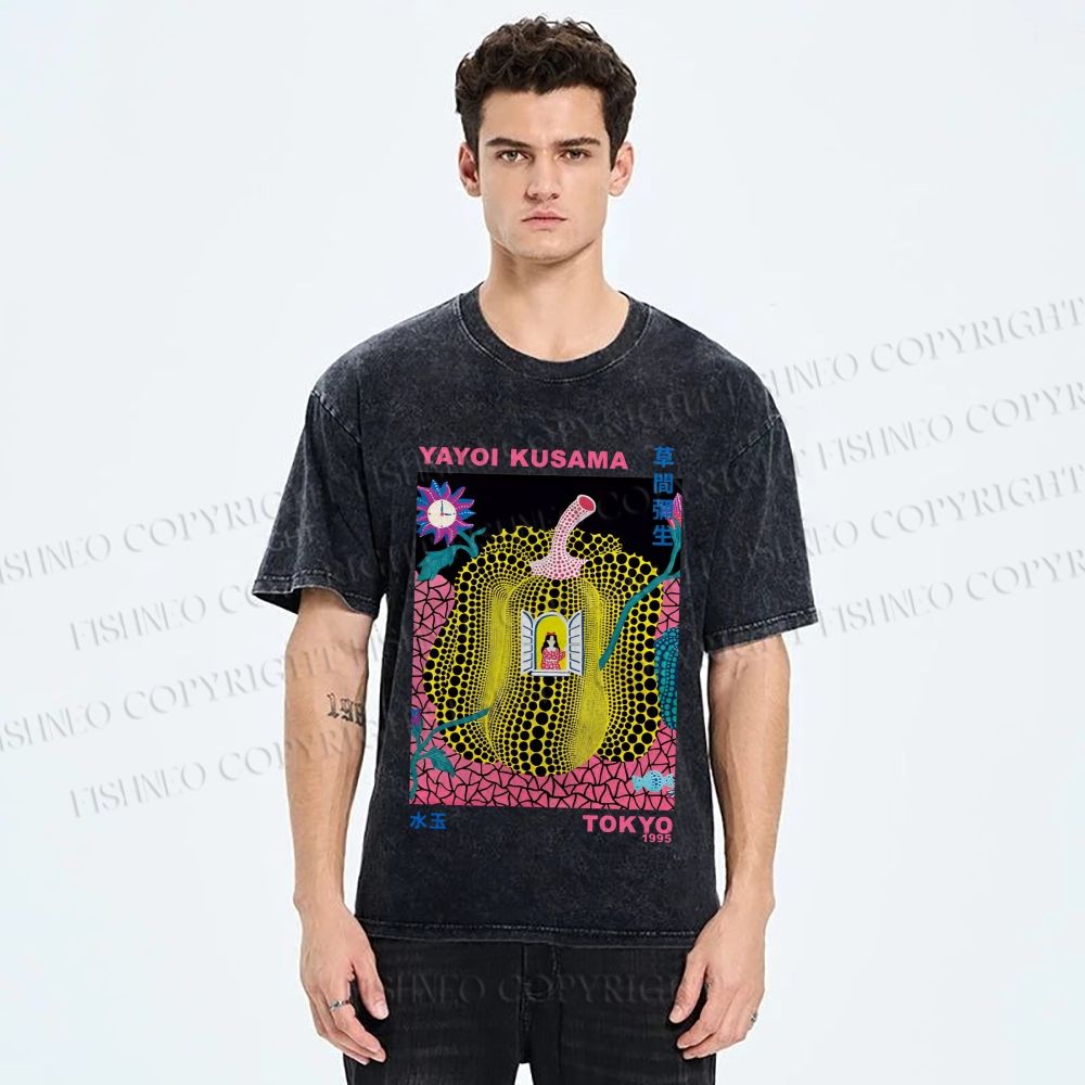Unisex Yayoi Kusama Pumpkin Printed Washed Tee