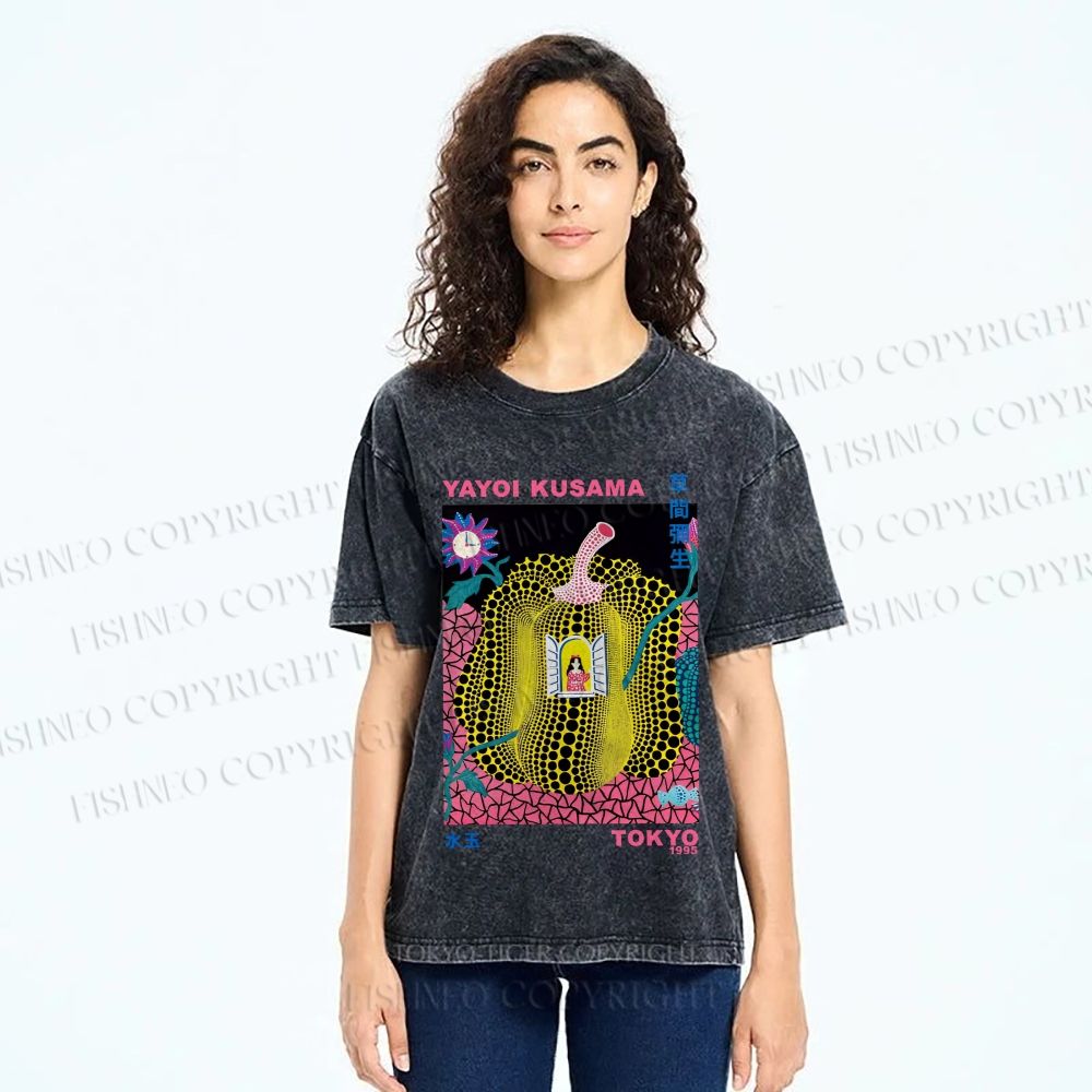 Unisex Yayoi Kusama Pumpkin Printed Washed Tee