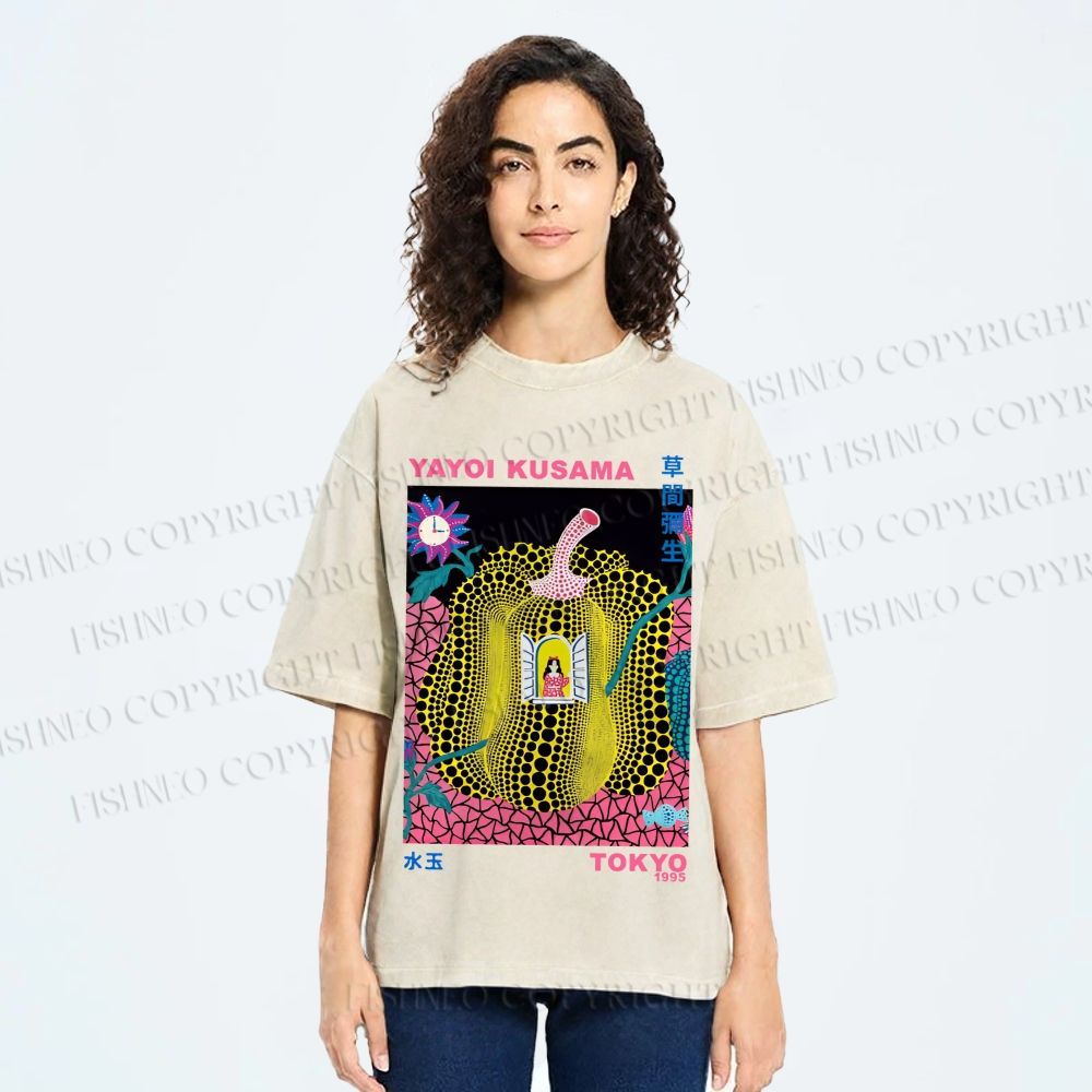 Unisex Yayoi Kusama Pumpkin Printed Washed Tee