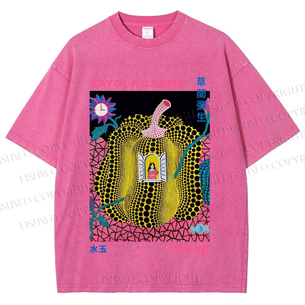 Unisex Yayoi Kusama Pumpkin Printed Washed Tee