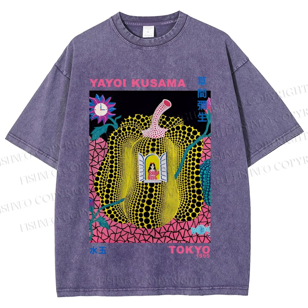 Unisex Yayoi Kusama Pumpkin Printed Washed Tee