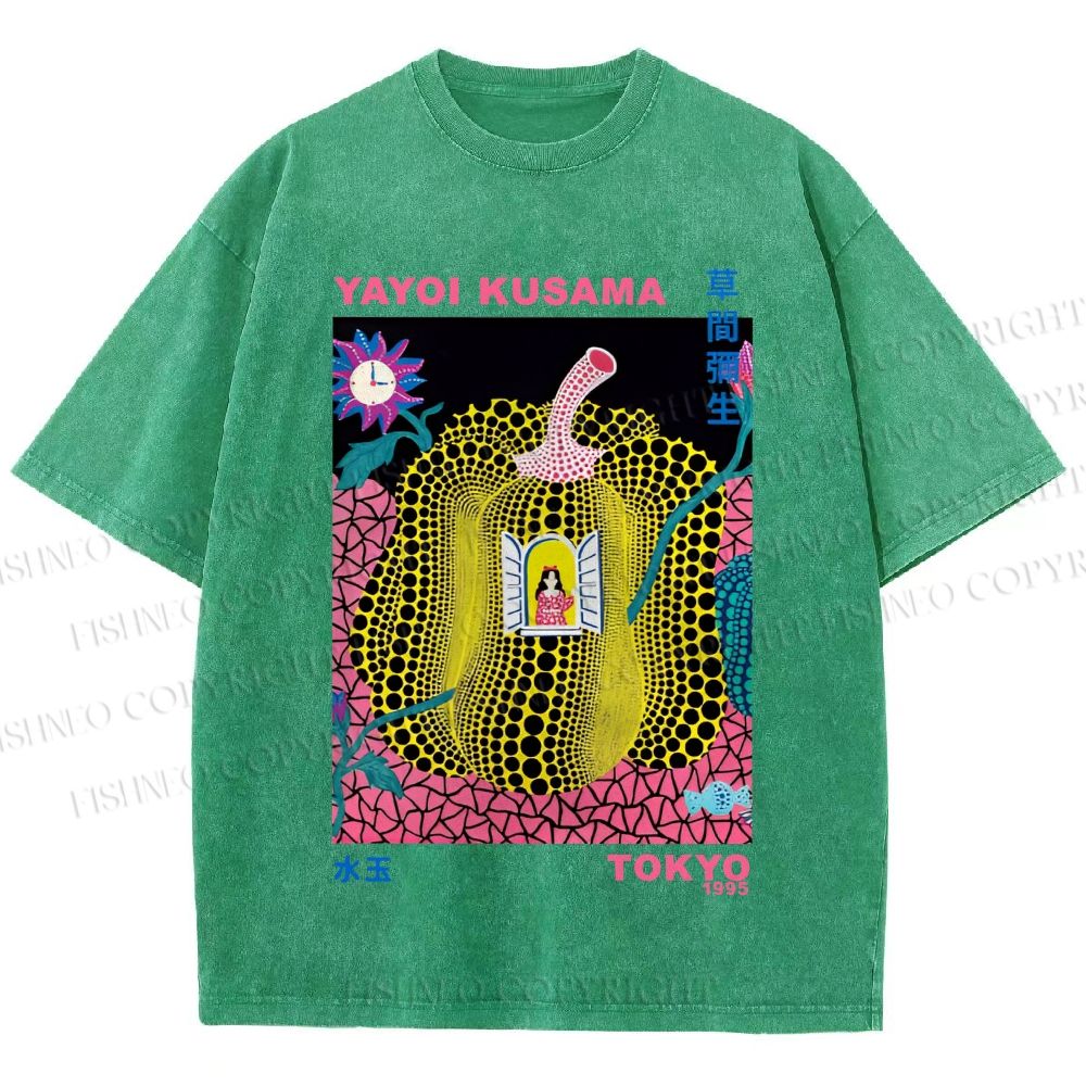 Unisex Yayoi Kusama Pumpkin Printed Washed Tee