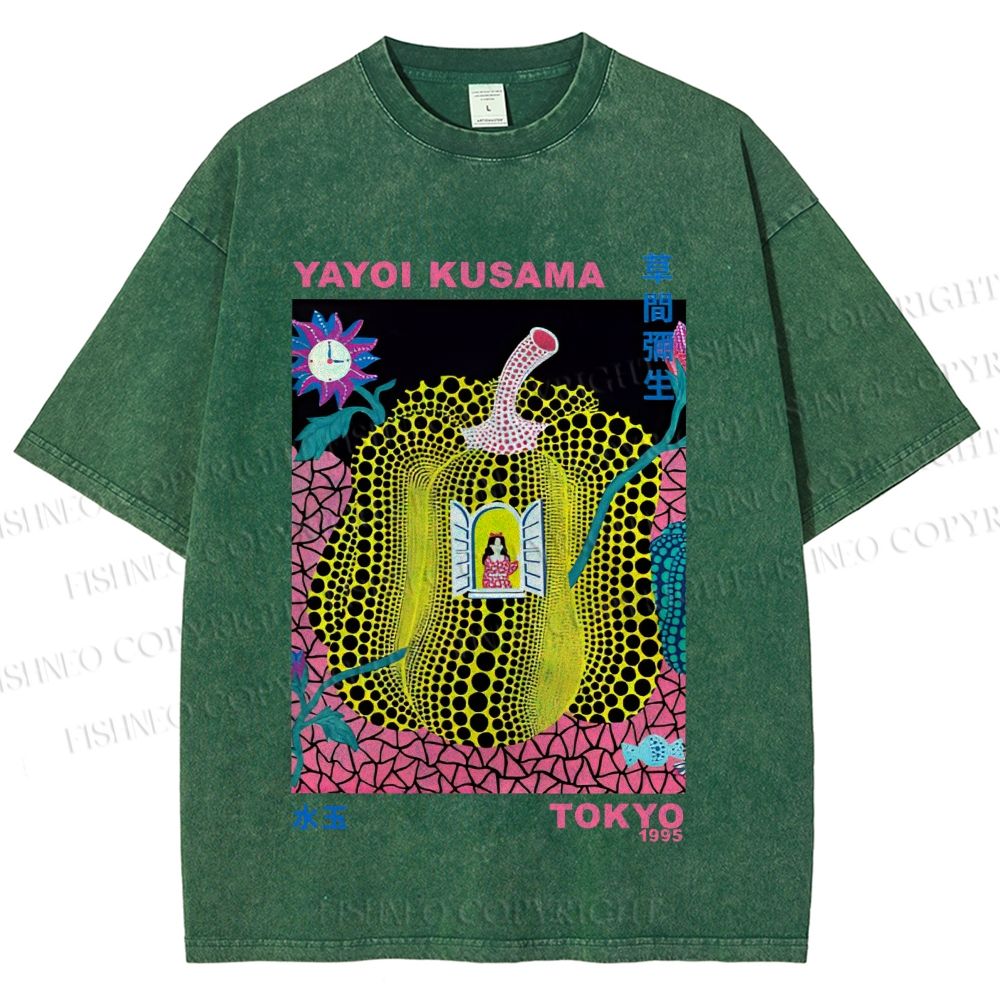 Unisex Yayoi Kusama Pumpkin Printed Washed Tee