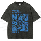 Unisex Yayoi Kusama Blue River Line Graffiti Printed Washed Tee