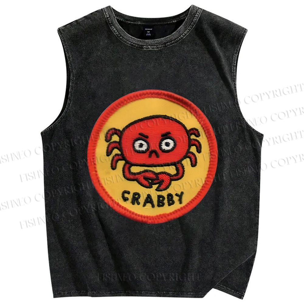 Unisex Crabby Crab Printed Washed Tank Top