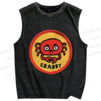 Unisex Crabby Crab Printed Washed Tank Top
