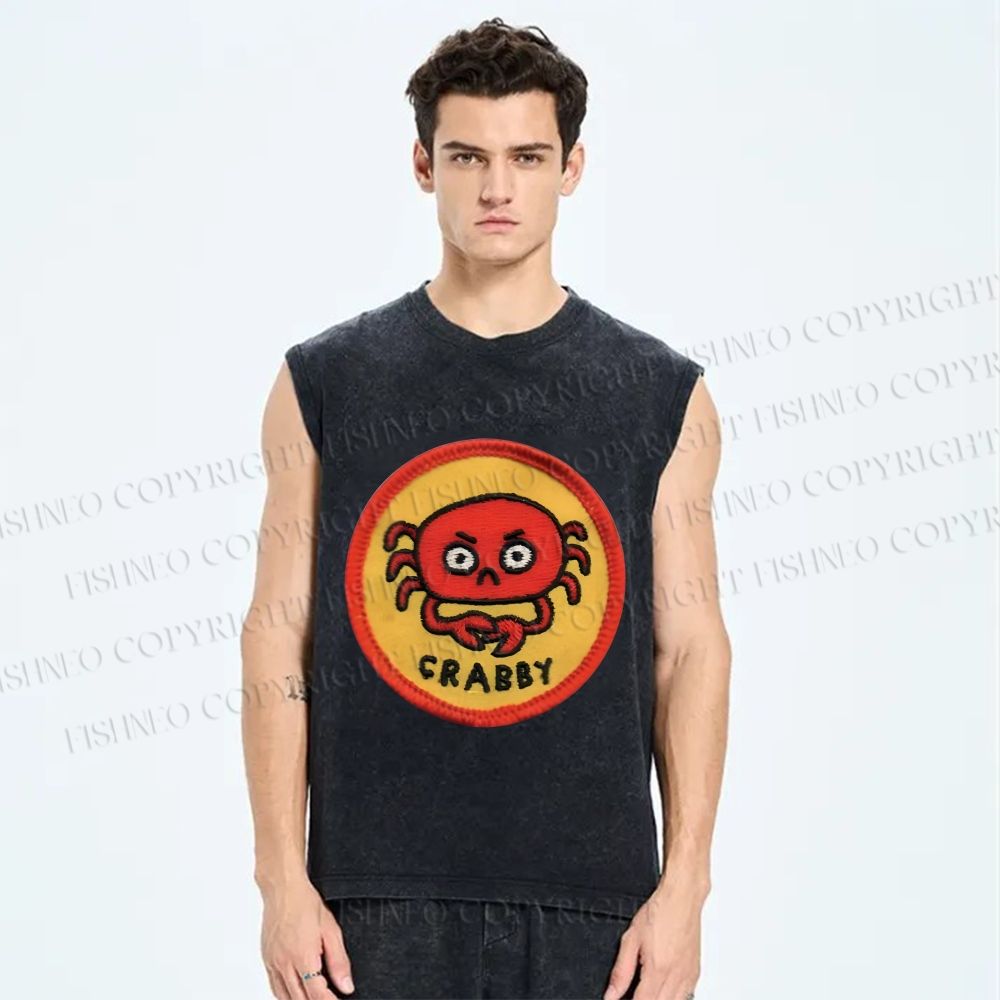 Unisex Crabby Crab Printed Washed Tank Top