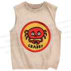 Unisex Crabby Crab Printed Washed Tank Top