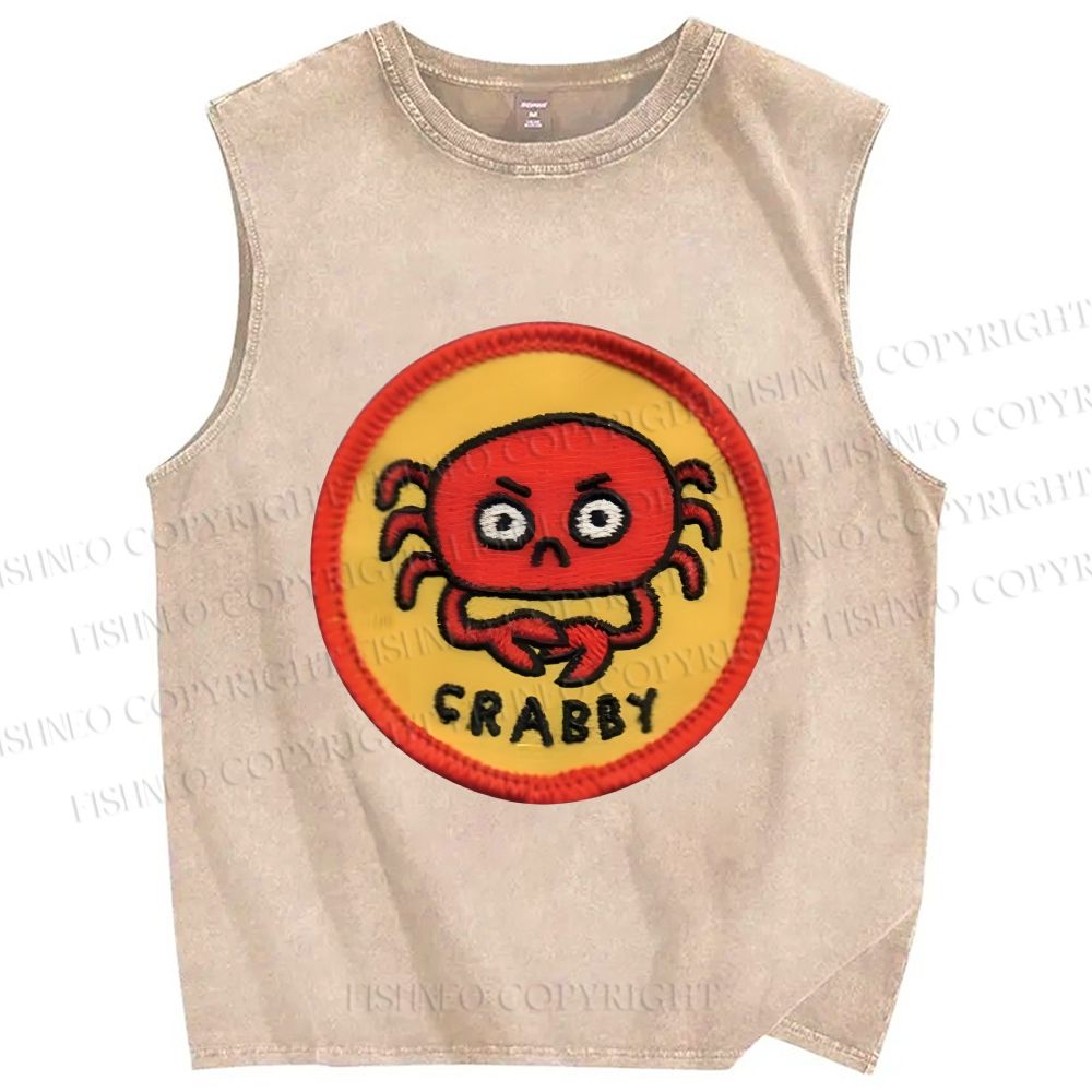 Unisex Crabby Crab Printed Washed Tank Top