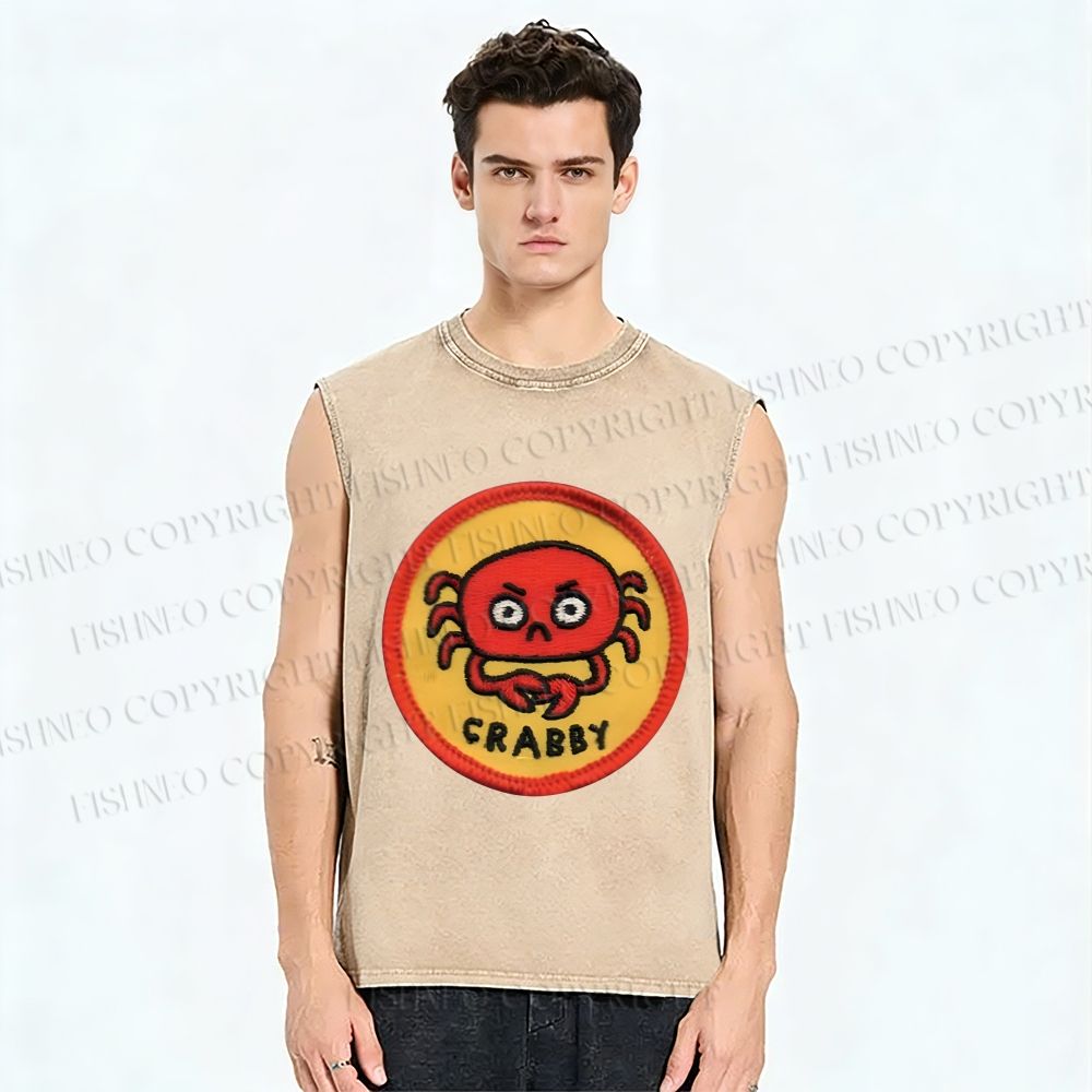 Unisex Crabby Crab Printed Washed Tank Top