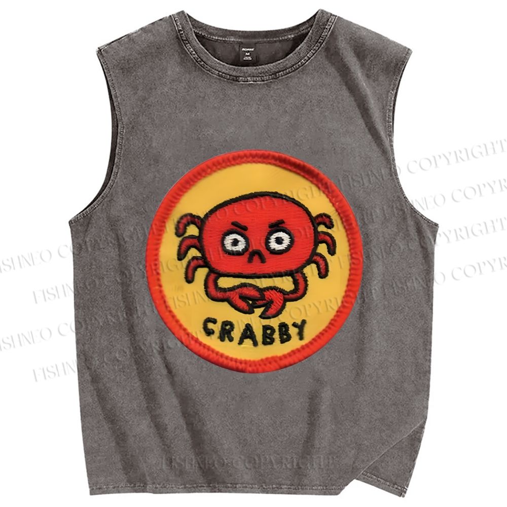 Unisex Crabby Crab Printed Washed Tank Top