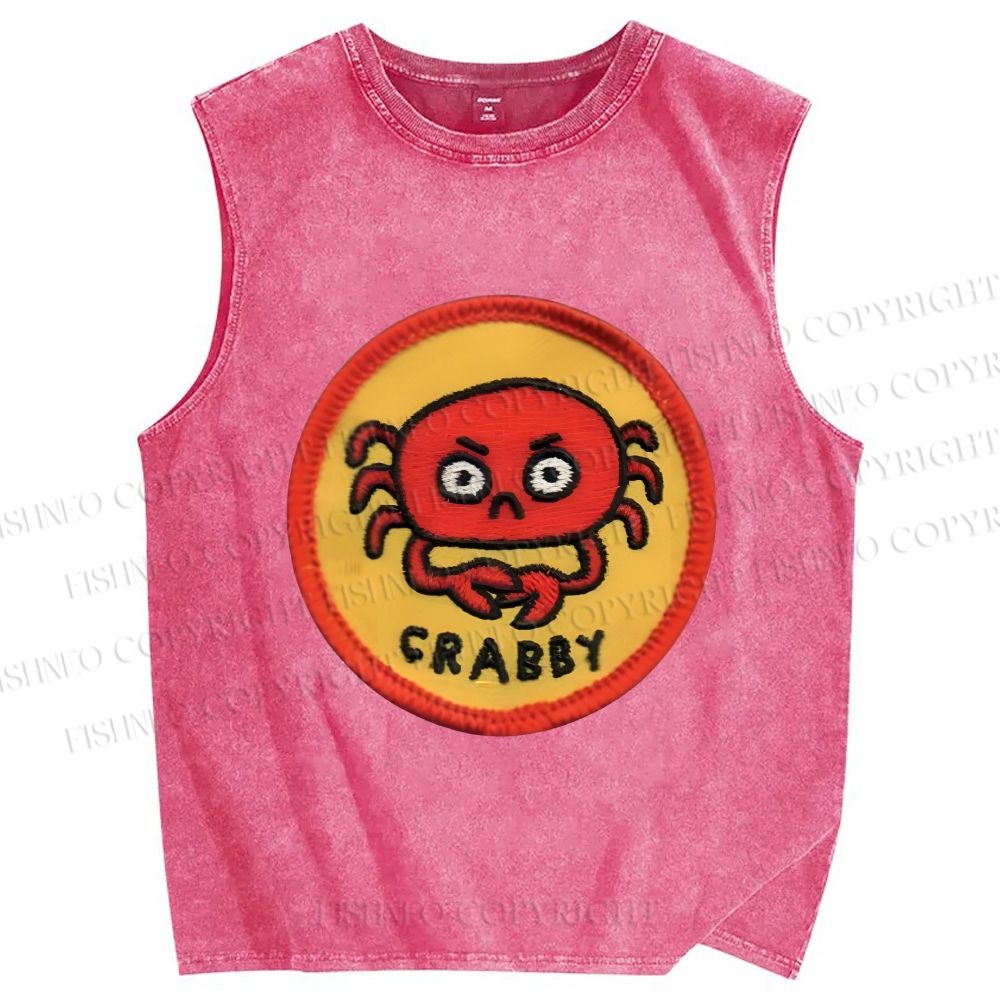 Unisex Crabby Crab Printed Washed Tank Top
