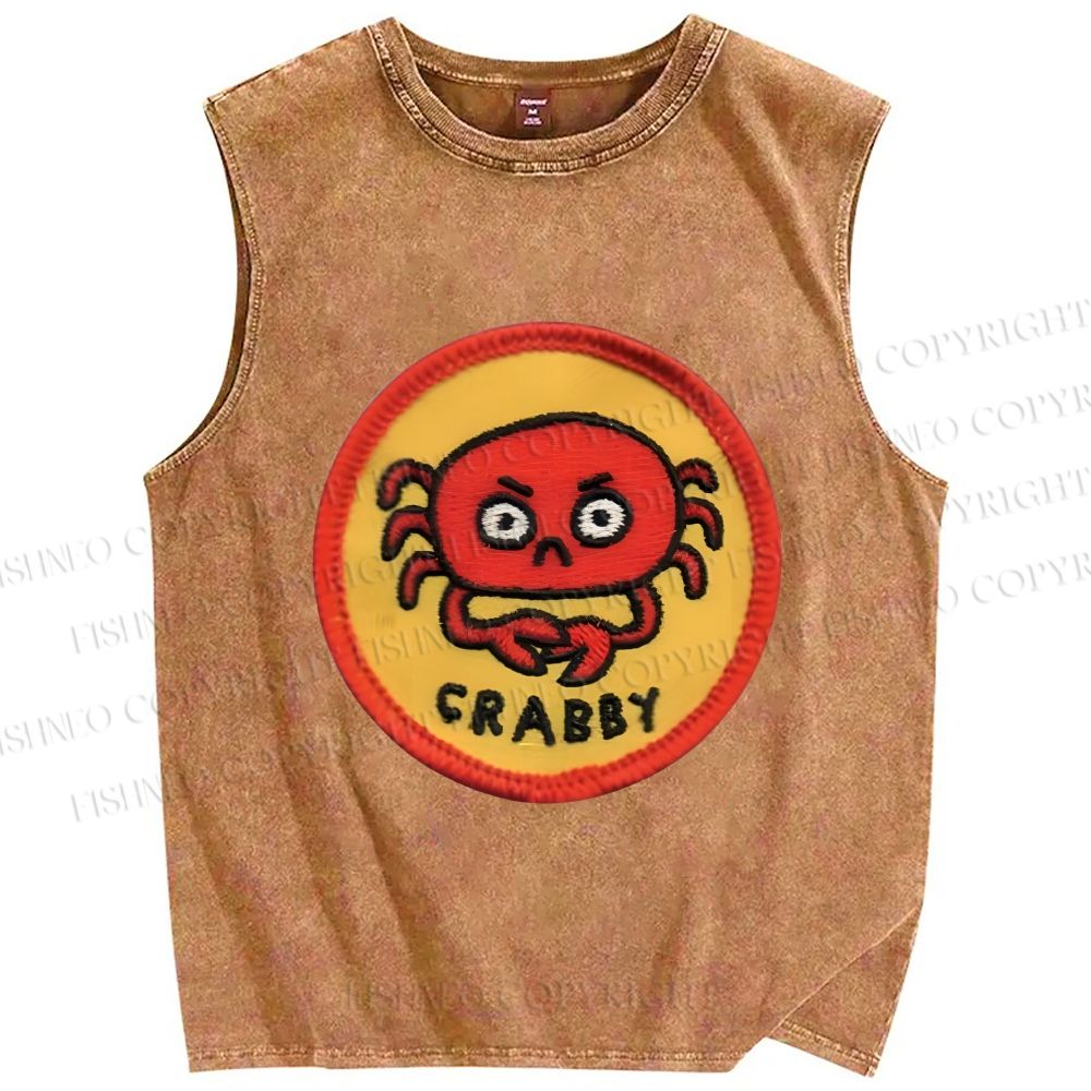 Unisex Crabby Crab Printed Washed Tank Top
