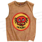 Unisex Crabby Crab Printed Washed Tank Top
