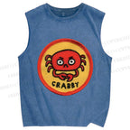Unisex Crabby Crab Printed Washed Tank Top