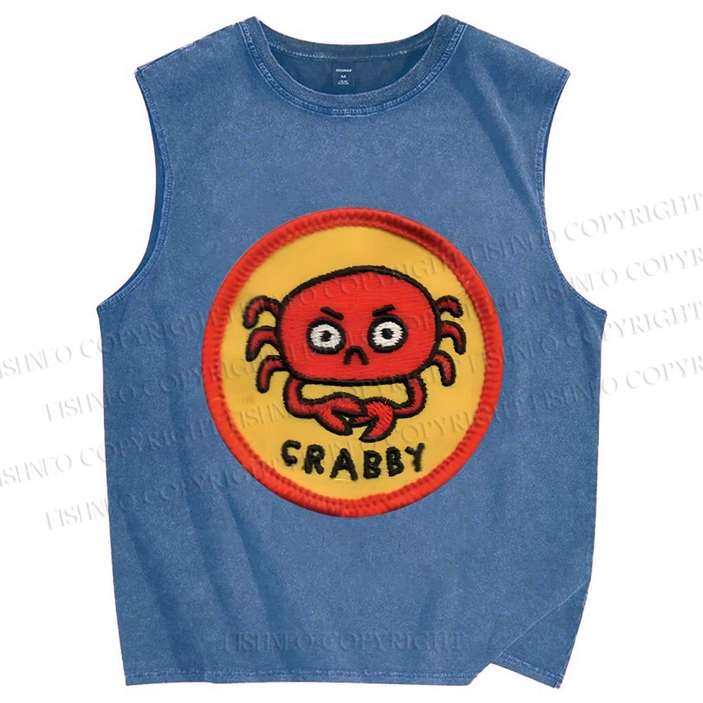 Unisex Crabby Crab Printed Washed Tank Top