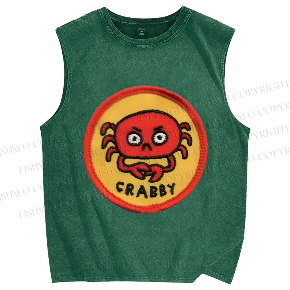 Unisex Crabby Crab Printed Washed Tank Top