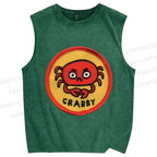 Unisex Crabby Crab Printed Washed Tank Top