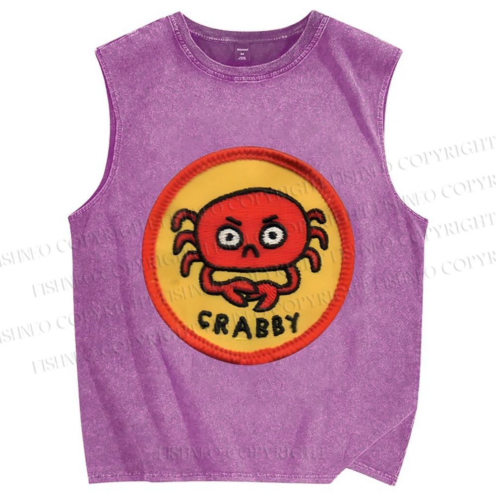 Unisex Crabby Crab Printed Washed Tank Top