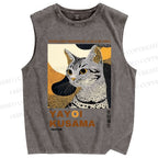 Unisex Yayoi Kusama Cat Printed Washed Tank Top