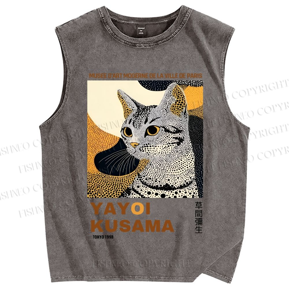 Unisex Yayoi Kusama Cat Printed Washed Tank Top