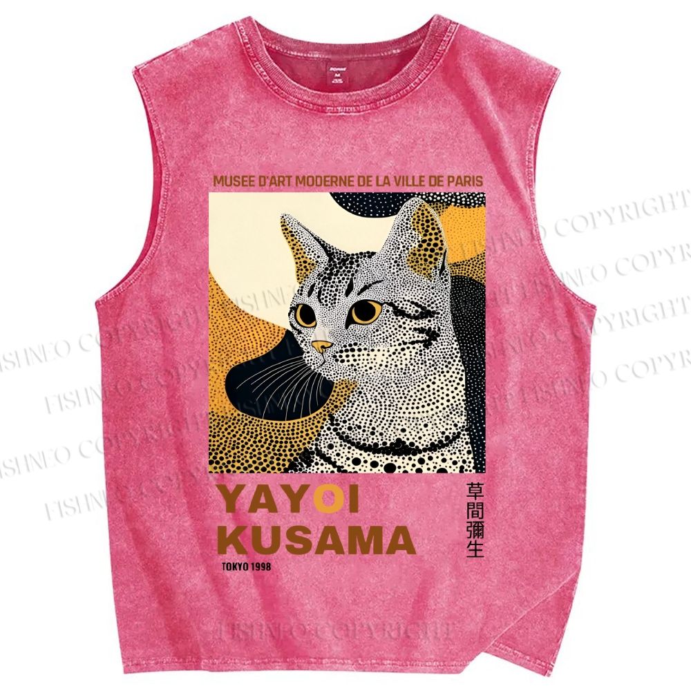 Unisex Yayoi Kusama Cat Printed Washed Tank Top