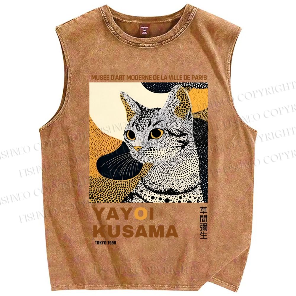 Unisex Yayoi Kusama Cat Printed Washed Tank Top