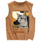 Unisex Yayoi Kusama Cat Printed Washed Tank Top