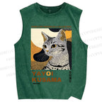 Unisex Yayoi Kusama Cat Printed Washed Tank Top