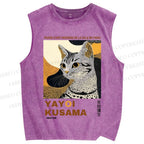 Unisex Yayoi Kusama Cat Printed Washed Tank Top