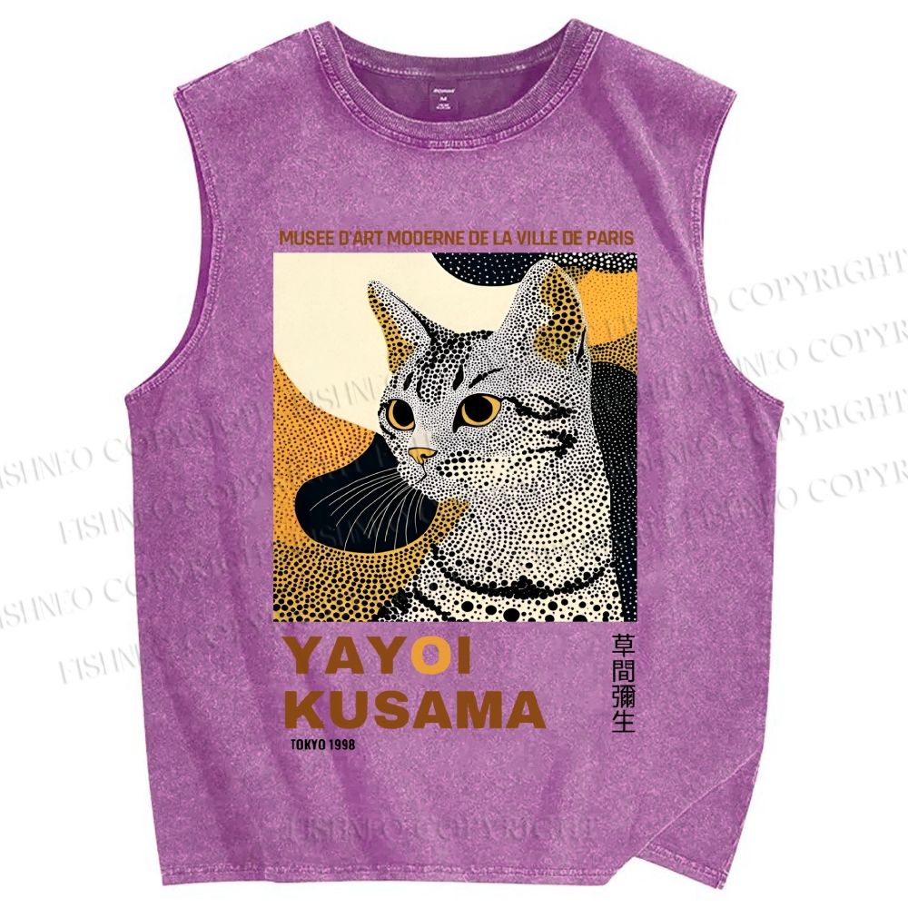 Unisex Yayoi Kusama Cat Printed Washed Tank Top