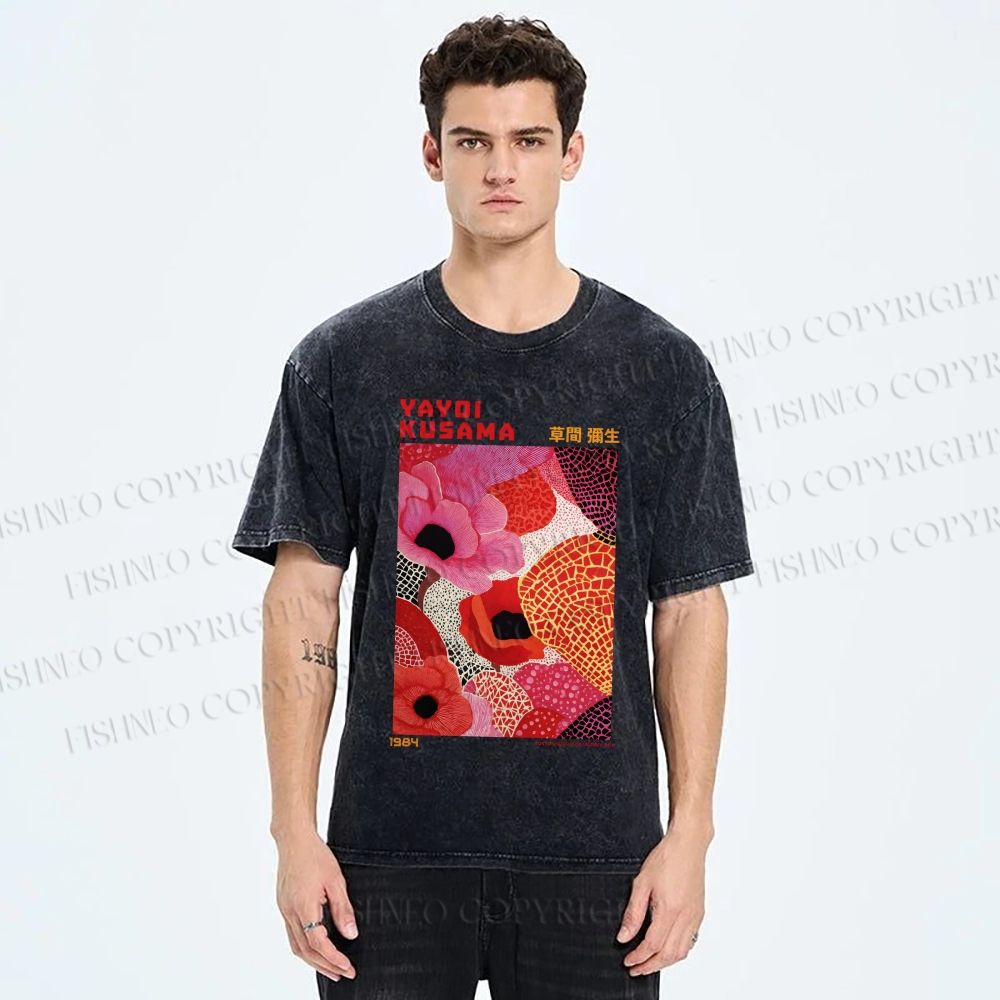 Unisex Yayoi Kusama Flowers Printed Washed Tee