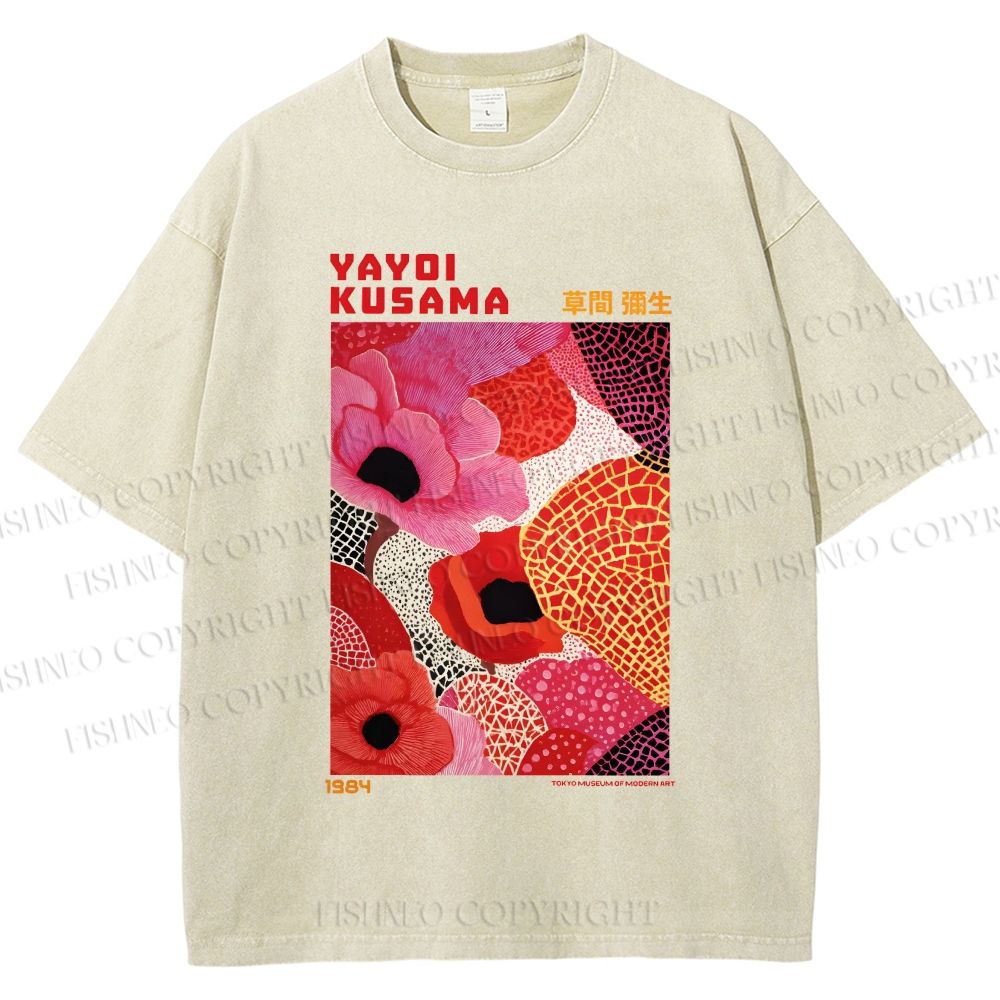 Unisex Yayoi Kusama Flowers Printed Washed Tee