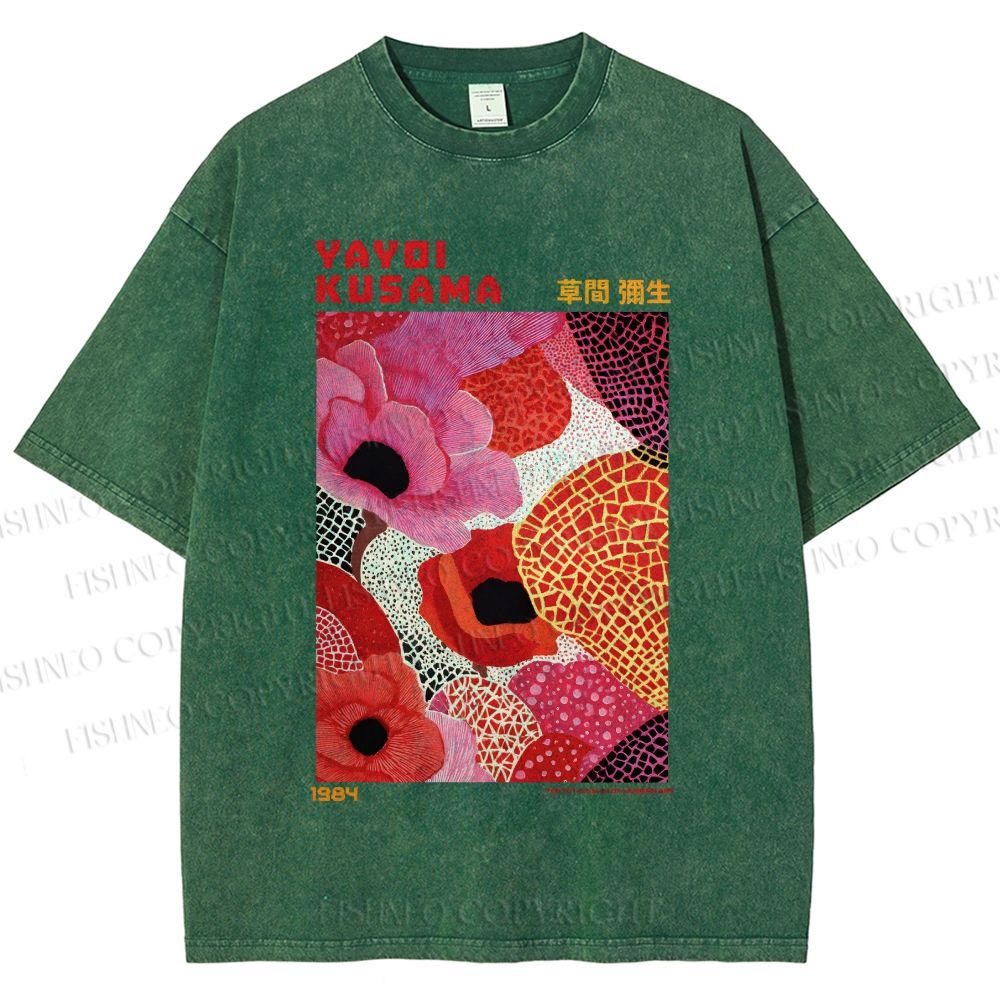 Unisex Yayoi Kusama Flowers Printed Washed Tee