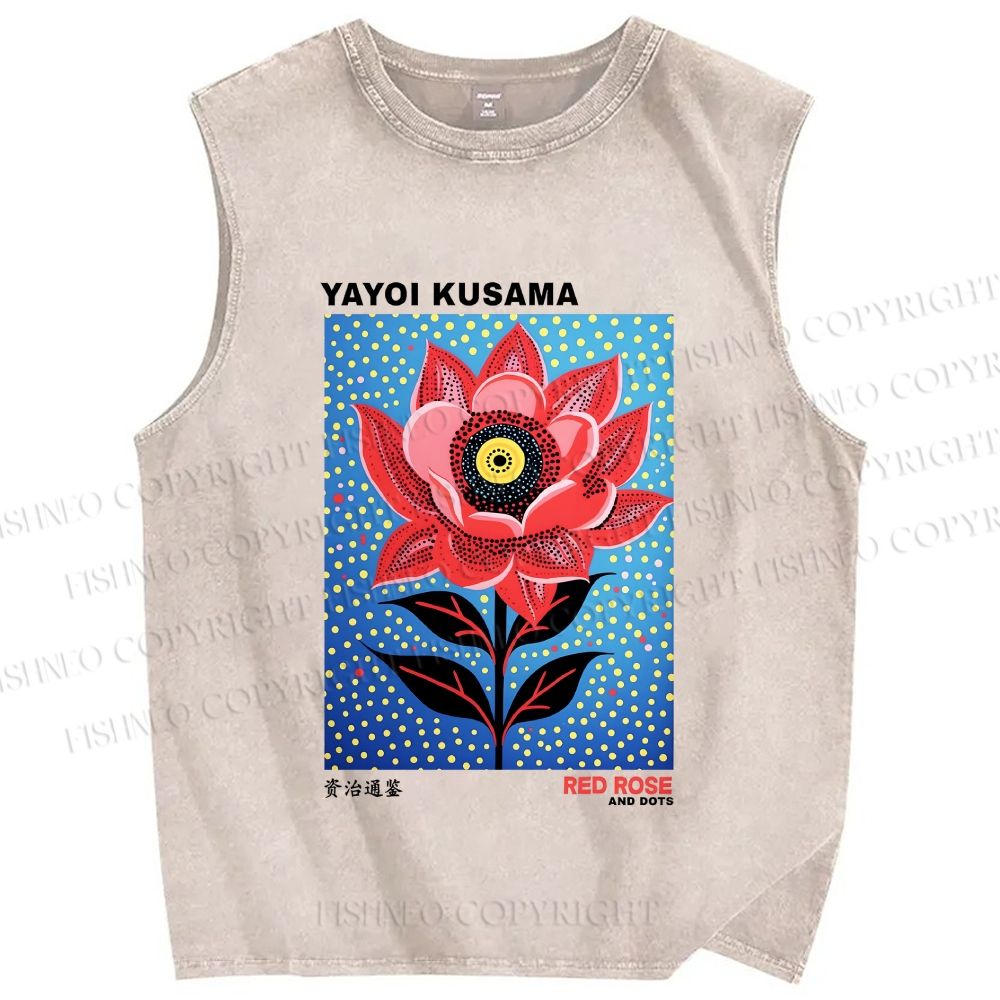 Unisex Yayoi Kusama Polka Dot Flower Printed Washed Tank Top