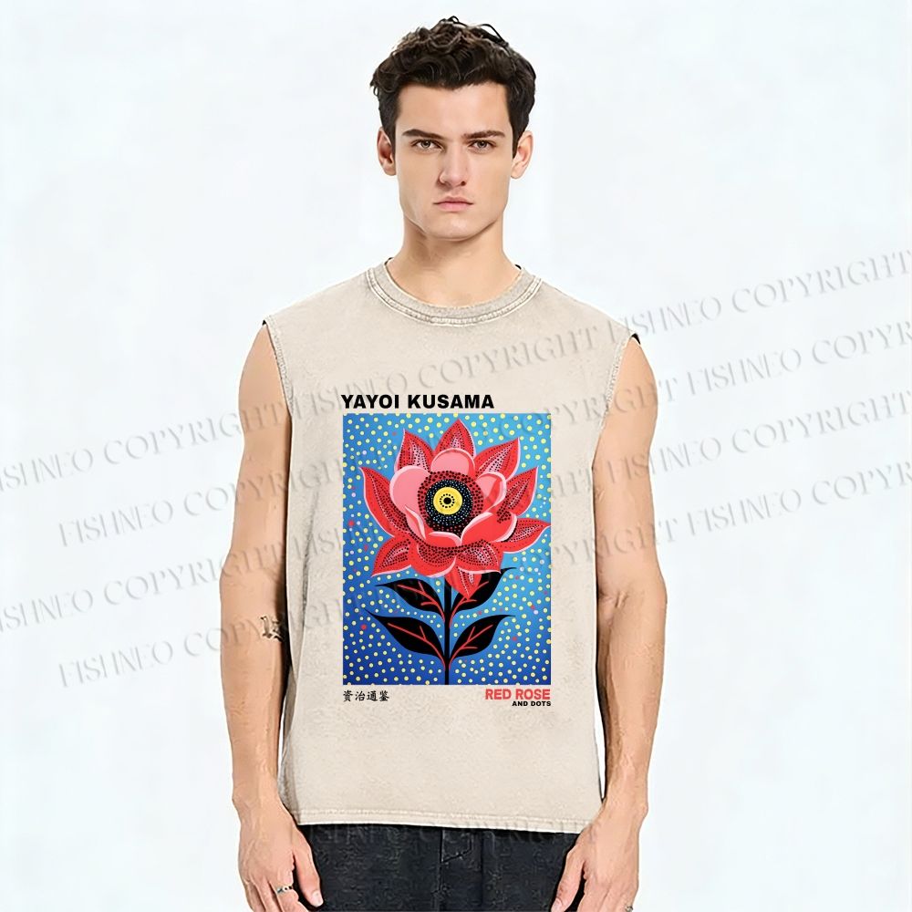 Unisex Yayoi Kusama Polka Dot Flower Printed Washed Tank Top