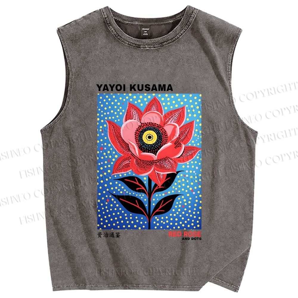 Unisex Yayoi Kusama Polka Dot Flower Printed Washed Tank Top