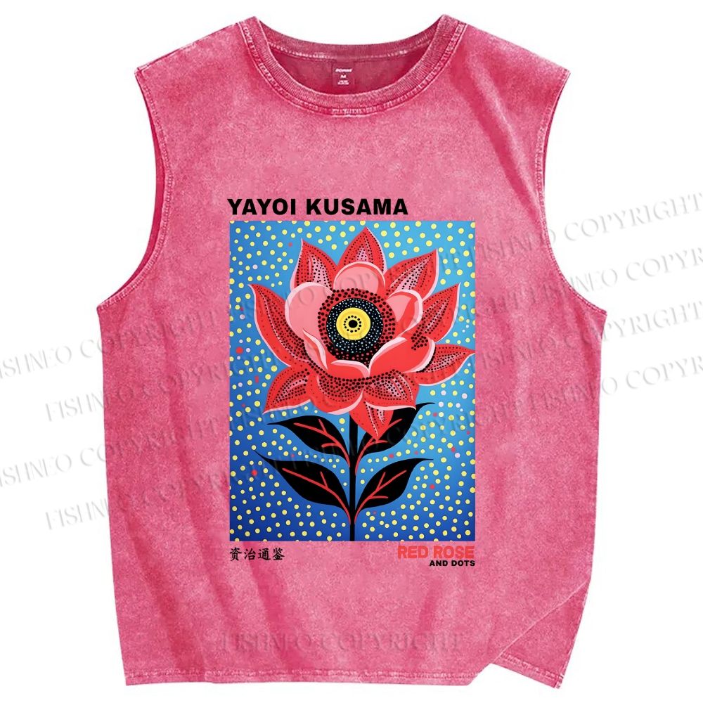 Unisex Yayoi Kusama Polka Dot Flower Printed Washed Tank Top