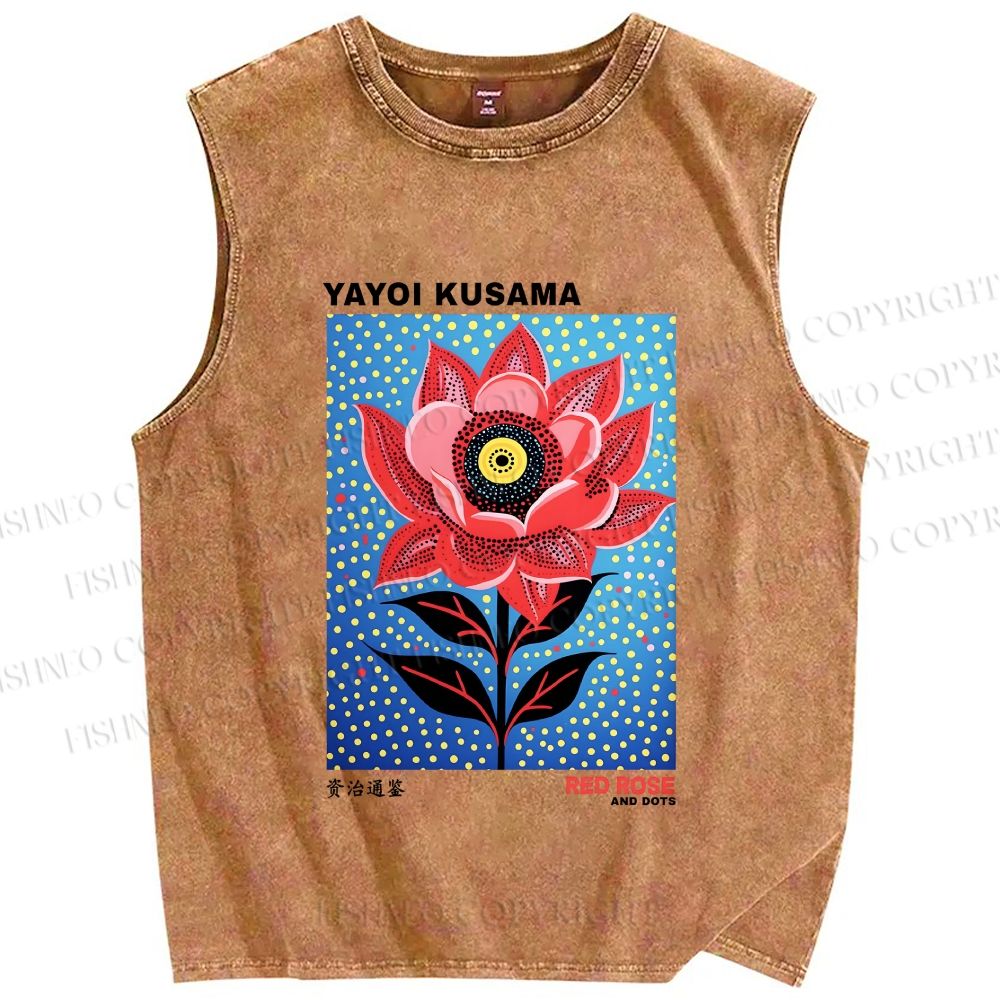 Unisex Yayoi Kusama Polka Dot Flower Printed Washed Tank Top