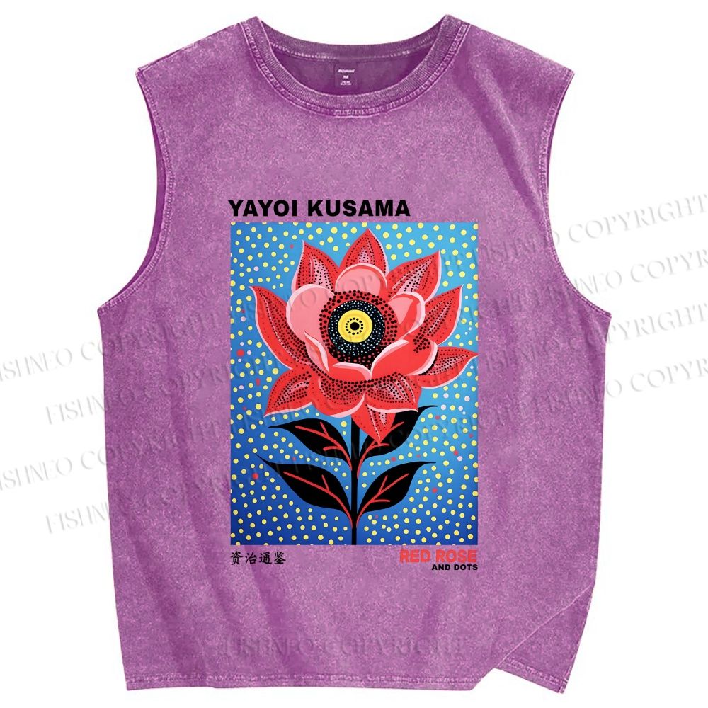 Unisex Yayoi Kusama Polka Dot Flower Printed Washed Tank Top