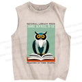Unisex National Library Week Owl Printed Washed Tank Top