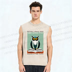 Unisex National Library Week Owl Printed Washed Tank Top
