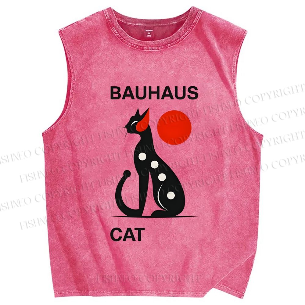 Unisex Bauhaus Cat Printed Washed Tank Top