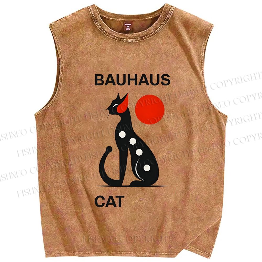Unisex Bauhaus Cat Printed Washed Tank Top