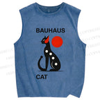 Unisex Bauhaus Cat Printed Washed Tank Top